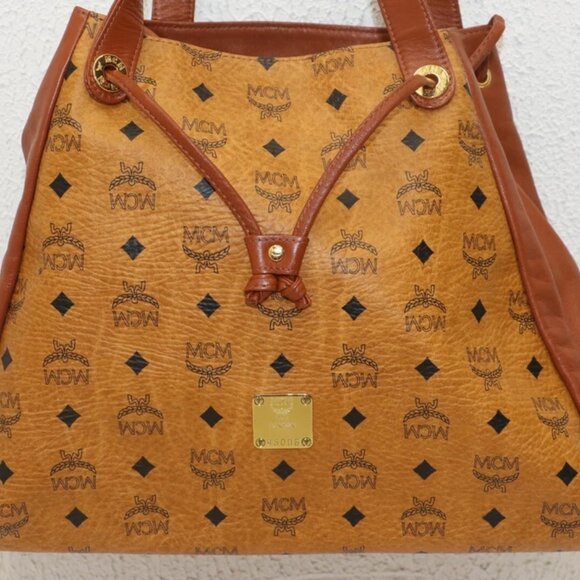 MCM Drawstring Visetos Canvas Leather Shoulder Bag - - Picture 5 of 15